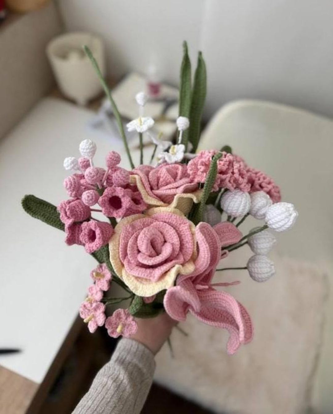 Crochet Flower Bouquet Pattern: Rose, Lily, Carnation (PDF