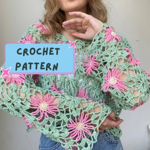 美品★ CROCHET LIKE FLOWER LONG TOP tinacrochetstudio Bohemian Women Plus Crochet Sweater Long