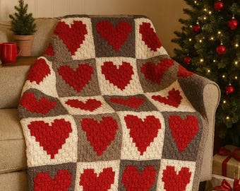 Weihnachtliche Häkeldecke Muster: Love Heart C2C (Digital Download), galentinisches Geschenk