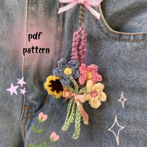 Crochet mini bouquet keychain pattern, crochet flowers bouquet pattern, crochet plant, crochet sunflower pattern,fake flowers ,fake plant