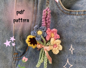 Patrón de llavero de ramo floral a crochet: lavanda, margarita y girasol (patrón PDF)
