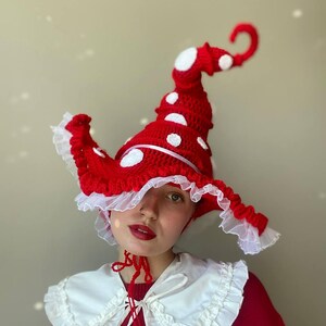 Crochet witch mushroom hat pattern, halloween costume crochet pattern, wizard hat, wicked crochet pattern, twisted hatter, whimsical pattern