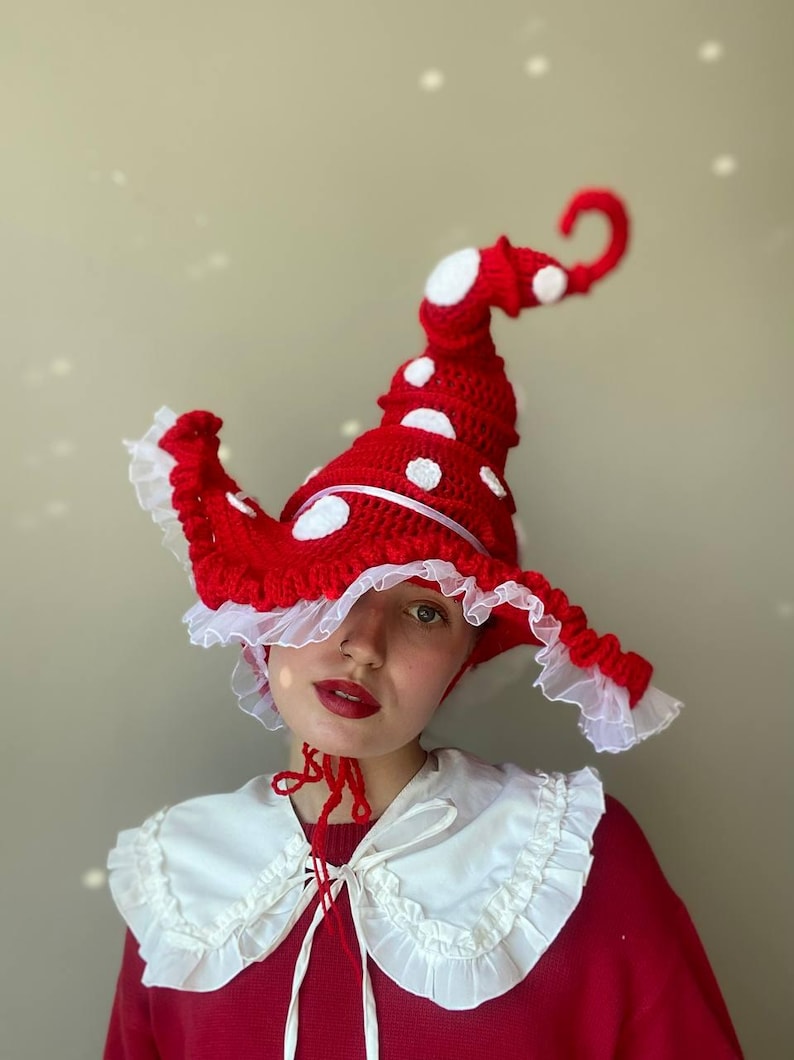 Crochet witch mushroom hat pattern, halloween costume crochet pattern, wizard hat, wicked crochet pattern, twisted hatter, whimsical pattern