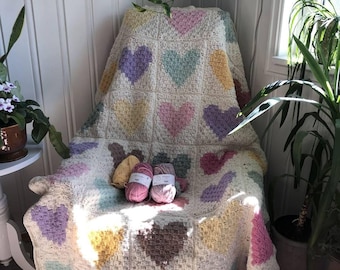 Patroon gehaakte deken Love Heart: C2C-valentijnsdeken (digitale download)