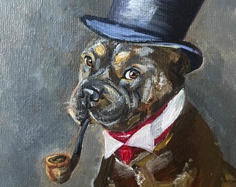 American Bully: Artistic Canine Portrait Unique Acrylic Hand-Painted Canvas Artwork