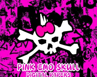 emo skull digital papers,skull paper,skull pattern,emo punk digital paper,punk paper,emo punk papers,gothic pink skull,mcbling