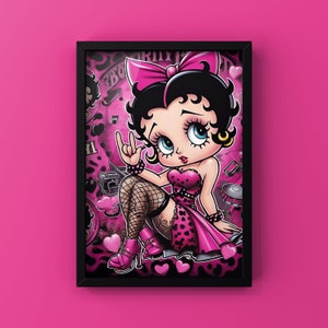betty boop poster,betty boop aesthetic wall art,betty boop wall decor,pink wall art,pink betty boop art