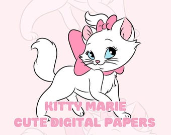 kitty marie cute digital paper set,cute digital papers,kawaii digital papers,pink ktty digital paper,marie kitty art,kawaii cute design