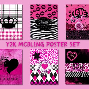 set di poster mcbling y2k,poster y2k,poster y2k,arte da parete rosa,arte da parete y2k,motivo leopardato,motivo zebrato,arte estetica y2k