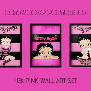betty boop plakat set,betty boop wand kunst,y2k rosa plakat,y2k betty boop art,y2k wall art set