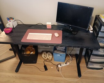 cerused oak standing desk with electric motor