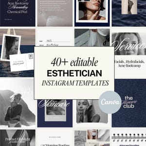 Estheticians Social Media Templates  | Skincare Instagram Templates | Navy Blue Aesthetic Branding | Trending Esthetician Social Media