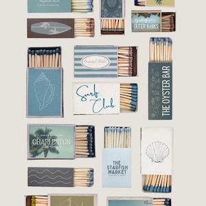 Matchbox Poster Template – Vintage Nautical Canva Template, Retro Beach Label Design, Editable Digital Matchbox Art, Ocean Aesthetic