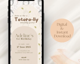 Invito di compleanno di Totoro, invito Ghibli, invito digitale elettronico, invito modificabile, invito per la festa di Totoro, invito carino