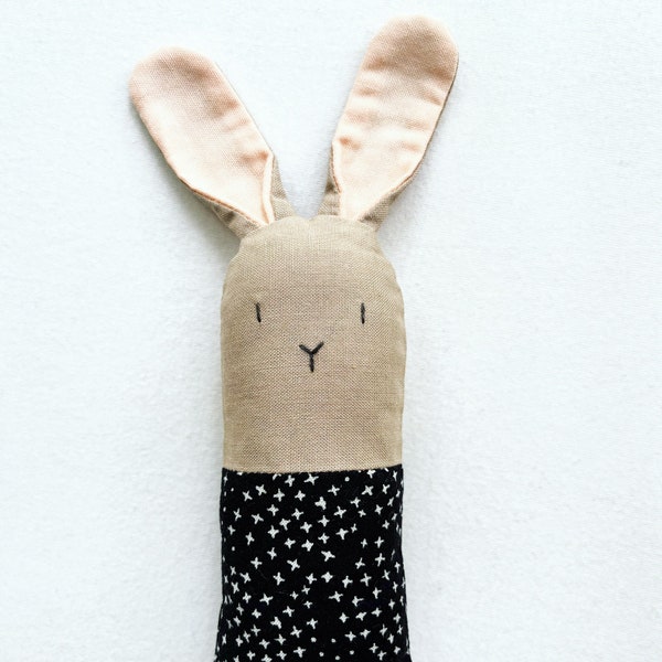 Black and White Bunny Rattle - Soft Baby Toy