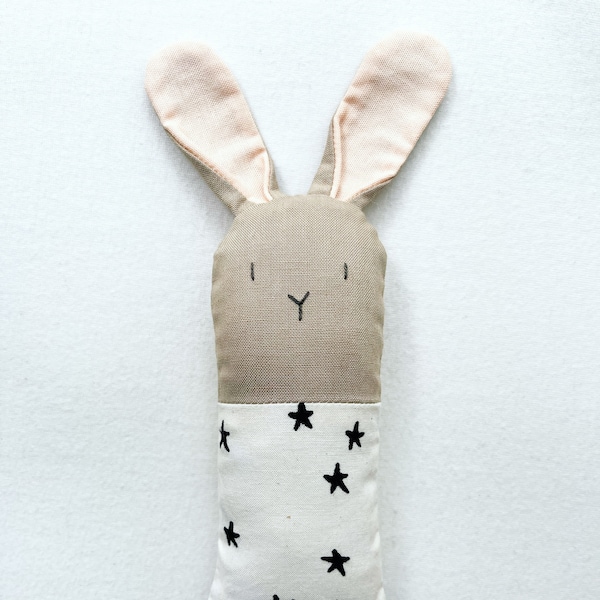 Black and White Bunny Rattle - Soft Baby Toy