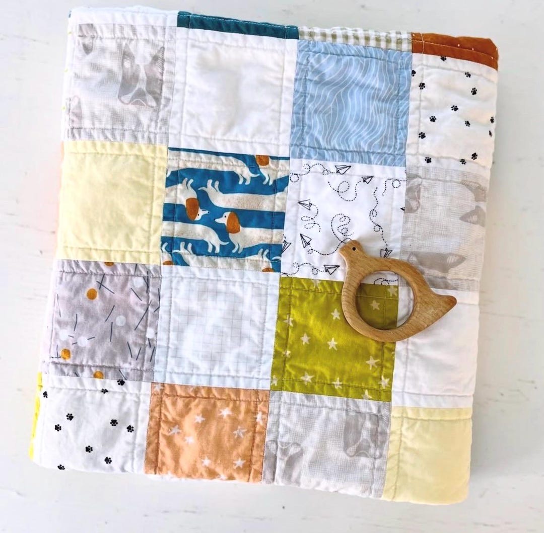 Chit Chat Baby Quilt in Dog Star: Handmade Cotton Play Mat, 36