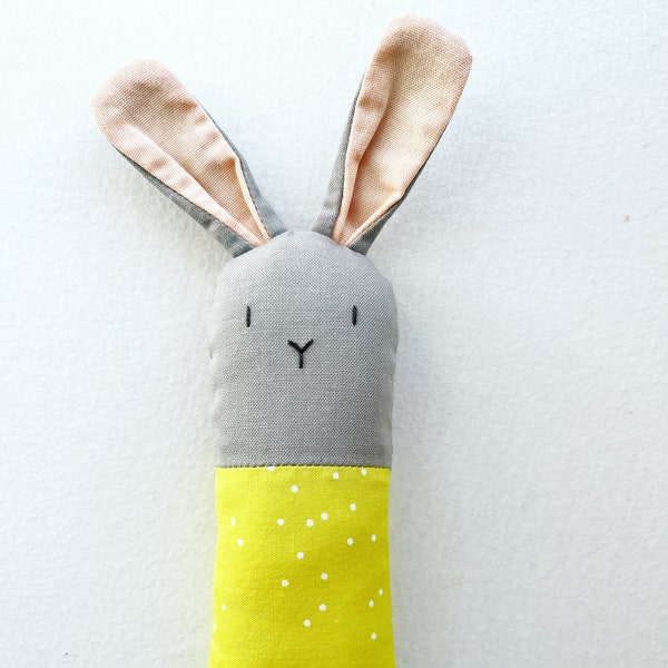 Yellow Green Bunny Rattle - Soft Baby Toy