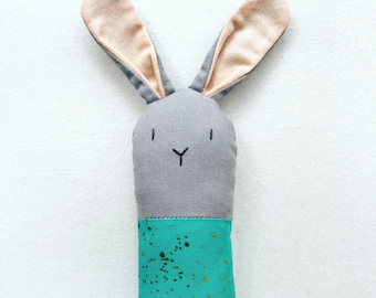 Bunny Rattle - Soft Baby Toy in Aqua