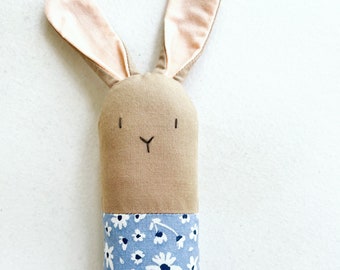 Blue Floral Bunny Rattle - Soft Baby Toy