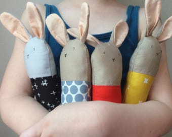 Custom Bunny Rattle - Soft Baby Toy - Choose Your Colors