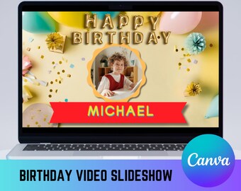 BIRTHDAY VIDEO SLIDESHOW Template in Canva, Photos, Celebration, for Kids, Presentation, Birthday Party Pictures Editable with Captions