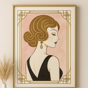 Ritratto di donna Art Déco, stampa murale dell'epoca di Gatsby, stampa in stile anni '20, stampa glamour flapper vintage, stampa giclée, arte retrò, regalo di inaugurazione della casa