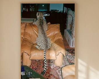 Cheetah Photography Print – Vintage Jungle Glam Wall Art – Digital Animal Poster Download – Leopard Fashion Decor for Living Room or Office