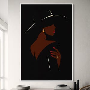 Elegant Black Woman Wall Art – Minimalist Fashion Portrait Print, Modern Afrocentric Decor for Bedroom, Office or Vanity Room