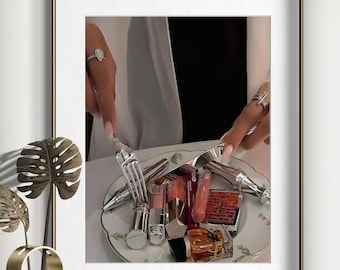 Girl Dinner Print | Aesthetic Makeup and Perfume Art Print | Funny Prints | Kitchen Wall Print | Designer Makeup Poster | Chic Wall Art