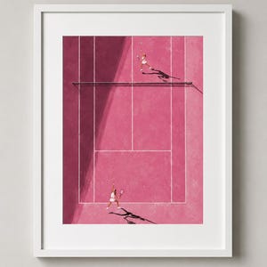 Pink Tennis Court Print | Tiny People Art image 5