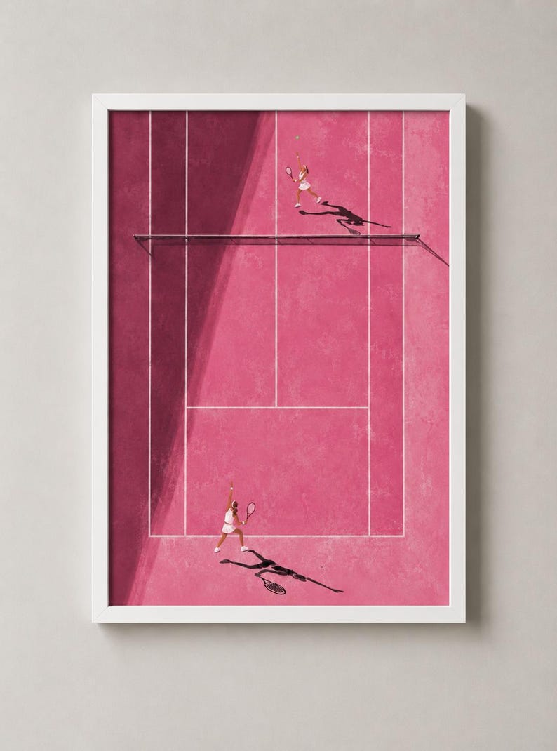 Pink Tennis Court Print | Tiny People Art image 3