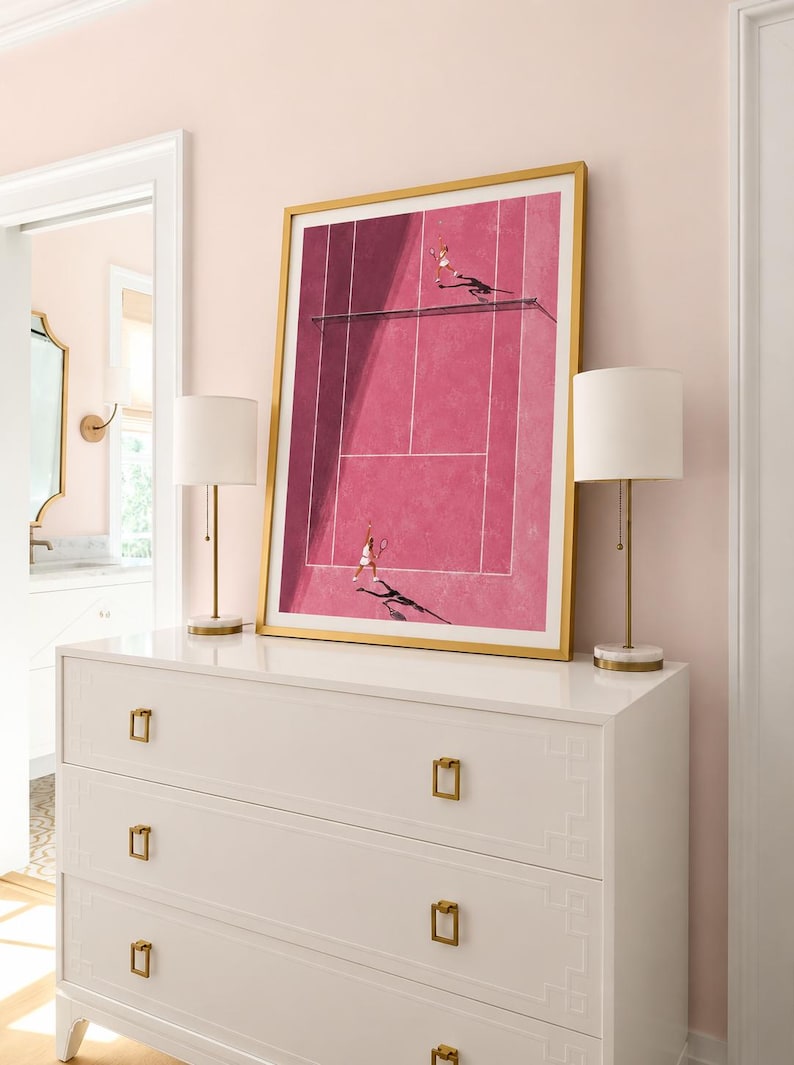 Pink Tennis Court Print | Tiny People Art image 2