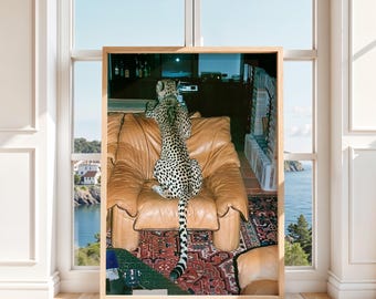 Cheetah Photography Print – Vintage Jungle Glam Wall Art – Digital Animal Poster Download – Leopard Fashion Decor for Living Room or Office