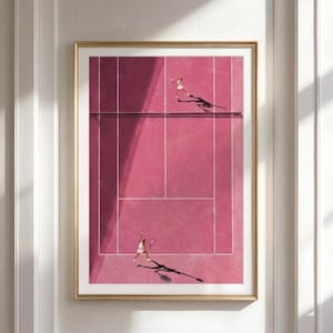 Pink Tennis Court Print | Tiny People Art image 1