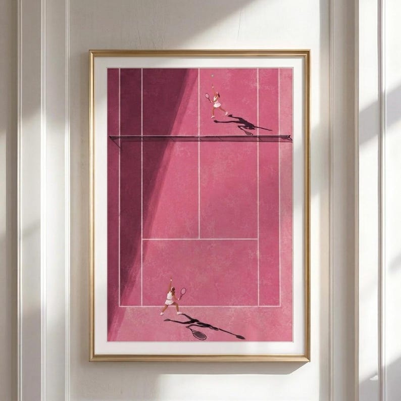 Pink Tennis Court Print | Tiny People Art image 1