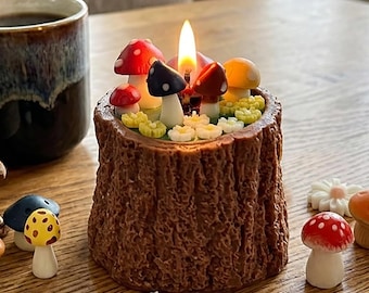 Paddenstoelkaars: bospaddestoelen sojawaskaars, woondecoratie