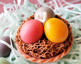 Vela de nido de huevo de Pascua: Decoración de nido de pájaro hecha a mano con cera de soja