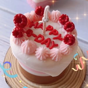 Geburtstagstorte Kerze Handgemachte Kerze Sojawachs Geburtstagsgeschenk für Sie Wohnkultur Sojawachs Kerze Dessertkerze Himbeertorte Kerze Geschenk