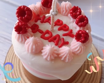 Birthday Cake Candle Handmade Candle Soy Wax Birthday Gift for Her Home Decor Soy Wax Candle Dessert Candle Raspberry Cake Candle Gift
