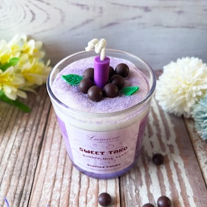 Bubble Milk Tea Candle Soy Wax Candle Handmade Gift for Her Birthday Gift Taro Bubble Tea Candle Home Decor Boba Milk Tea Candle