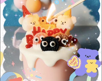 Bear Birthday Cake Candle: Handmade Soy Wax Dessert Candle