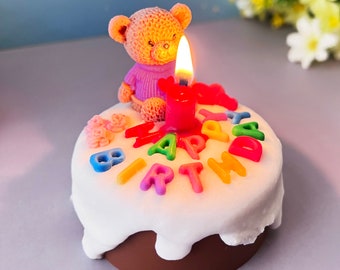 Teddy Bear Birthday Candle: Chocolate Fudge Scented Soy Wax Candle