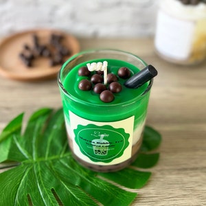 Matcha Bubble Tea Candle Soy Wax Candle Gift Handmade Candle Matcha Boba Milk Tea Candle Unique Gift for Her Home Decor Food Candle