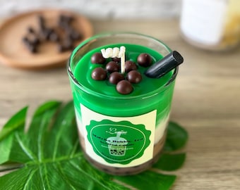 Matcha Bubble Tea Candle: Handmade Soy Wax Boba Candle