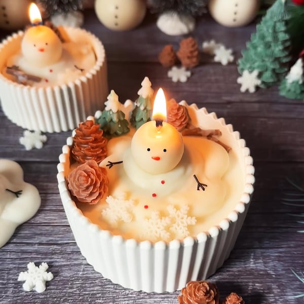 Melting Snowman Soy Candle: Christmas Home Decor, Fraser Fir Scent, Christmas Gift