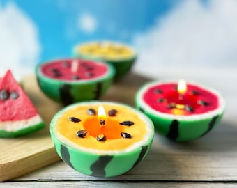 Sweet Watermelon Candle Cute Fruity Candle Soy Wax Handmade Unique Gift Home Decor Food Candle Gift for Her