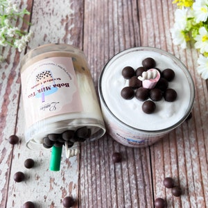 Bubble Milk Tea Candle Soy Wax Dessert Candle Gift Handmade Candle Boba Milk Tea Candle Unique Gift for Her Home Decor Food Candle