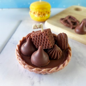 Dessert Candle Soy Wax Chocolate Tart Candle Handmade Unique Gift for Her Home Decor Food Candle Gift for Chocolate Lover