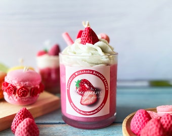 Strawberry Milkshake Candle: Handmade Soy Wax Candle, Home Decor, Birthday Gift